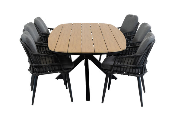 7-teiliges Garten-Set | 6 Isabel Gartenstühle | Gartentisch Cadiz 240 x 115 cm | Schwarz