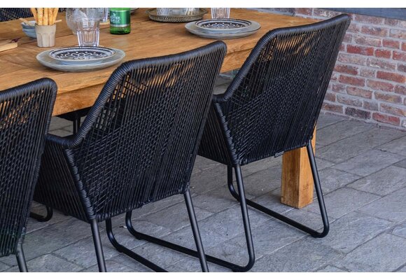 5-teiliges Garten-Set | 4 Mona Gartenstühle | Cadiz Gartentisch 180 x 115 cm | Schwarz