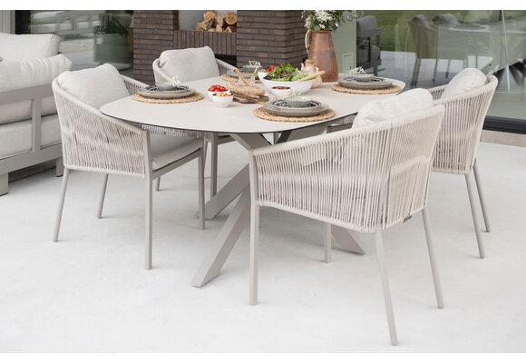 5-teiliges Garten-Set | 4 Elvira Gartenstühle | Malaga Gartentisch 180 x 115 cm | Camel