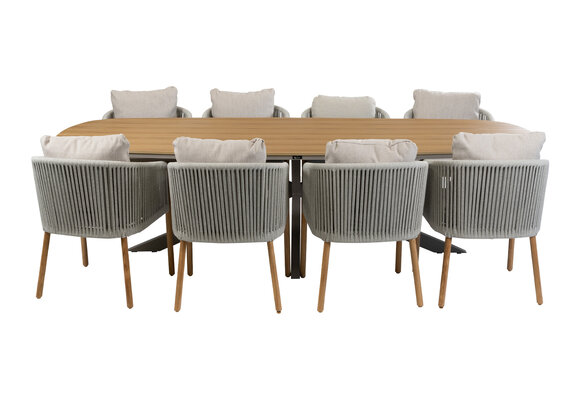 9-teiliges Garten-Set | 8 Es Vedra Gartenstühle | 280x115 cm Cadiz Gartentisch | Teak & Camel