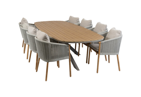 9-teiliges Garten-Set | 8 Es Vedra Gartenstühle | 280x115 cm Cadiz Gartentisch | Teak & Camel
