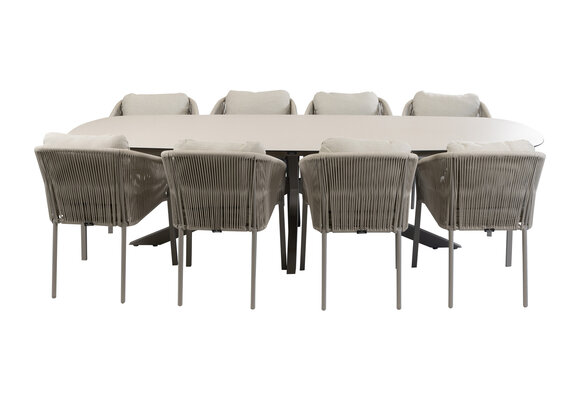 9-teiliges Garten-Set | 8 Elvira-Gartenstühle | Gartentisch Malaga 280 x 115 cm | Camel