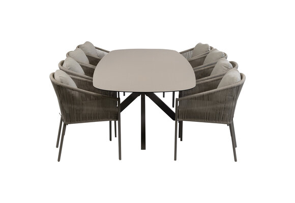 9-teiliges Garten-Set | 8 Elvira-Gartenstühle | Gartentisch Malaga 280 x 115 cm | Camel