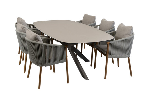 7-teiliges Garten-Set | 6 Es Vedra Gartenstühle | Gartentisch Malaga 240 x 115 cm | Teakholz & Camel