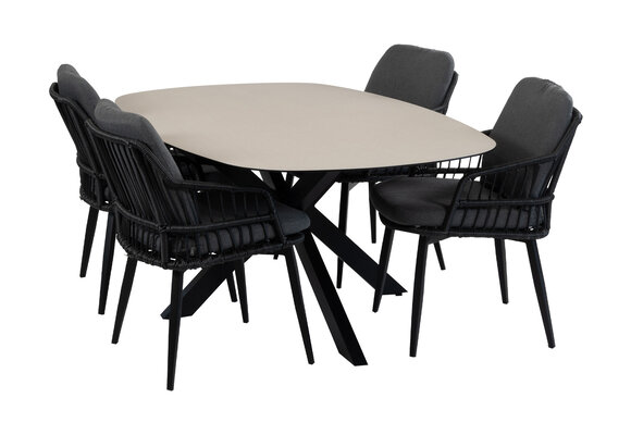 5-teiliges Garten-Set | 4 Isabel Gartenstühle | Malaga Gartentisch 180 x 115 cm | Schwarz