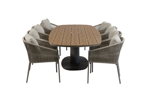 9-teiliges Garten-Set | 8 Elvira Gartenstühle | 260 cm Tower Gartentisch | Camel