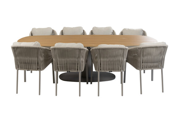 9-teiliges Garten-Set | 8 Elvira Gartenstühle | 260 cm Tower Gartentisch | Camel