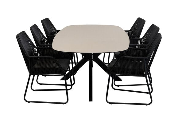 7-teiliges Garten-Set | 6 Mona Gartenstühle | Malaga Gartentisch 240 x 115 cm | Schwarz