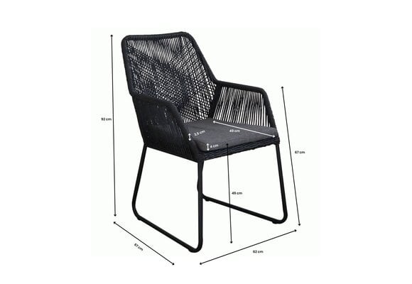 7-teiliges Garten-Set | 6 Mona Gartenstühle | Malaga Gartentisch 240 x 115 cm | Schwarz