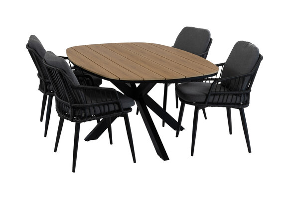 5-teiliges Garten-Set | 4 Isabel Gartenstühle | Cadiz Gartentisch 180 x 115 cm | Schwarz