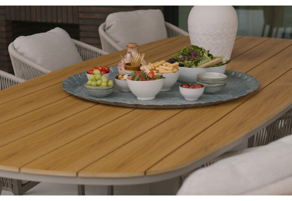 9-teiliges Garten-Set | 8 Isabel Gartenstühle (Sand / Wood) | 260 cm Tower Gartentisch (Camel)