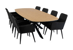 9-teiliges Garten-Set | 8 Pisa Gartenstühle | Gartentisch Cadiz 280 x 115 cm