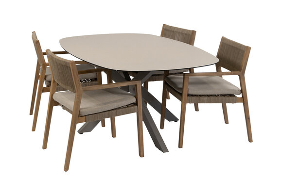 5-teiliges Garten-Set | 4 Felline Gartenstühle | Malaga Gartentisch 180 x 115 cm | Akazienholz &  Camel