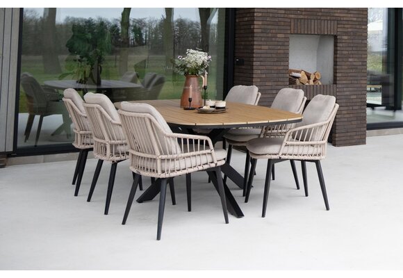 5-teiliges Garten-Set | 4 Isabel Gartenstühle | Cadiz Gartentisch 180 x 115 cm | Sand & Schwarz