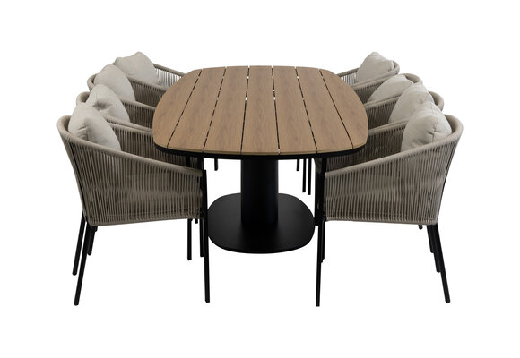 9-teiliges Garten-Set | 8 Elvira-Gartenstühle | 260 cm Tower-Gartentisch | Schwarz