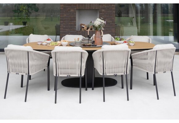 9-teiliges Garten-Set | 8 Elvira-Gartenstühle | 260 cm Tower-Gartentisch | Schwarz