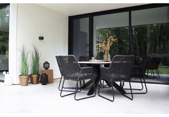 5-teiliges Garten-Set rund | 4 Mona-Gartenstühle | ø 120 cm Tower-Gartentisch | Schwarz