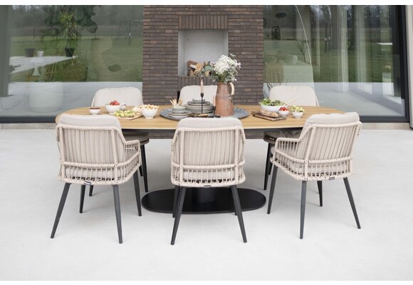 9-teiliges Garten-Set | 8 Isabel-Gartenstühle | 260 cm Tower-Gartentisch | Schwarz