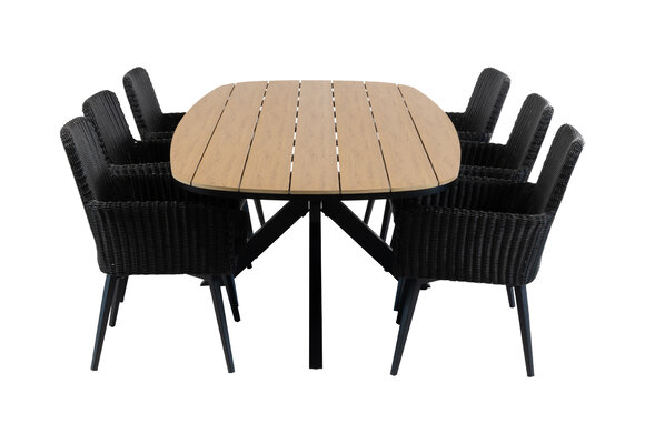 7-teiliges Garten-Set | 6 Pisa Gartenstühle | Gartentisch Cadiz 240 x 115 cm | Schwarz