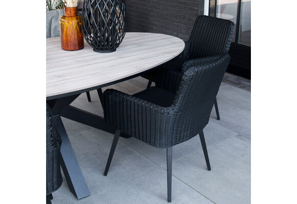 7-teiliges Garten-Set | 6 Pisa Gartenstühle | Gartentisch Cadiz 240 x 115 cm | Schwarz