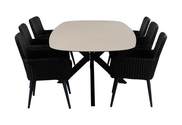 7-teiliges Garten-Set | 6 Pisa Gartenstühle | Malaga Gartentisch 240 x 115 cm | Schwarz