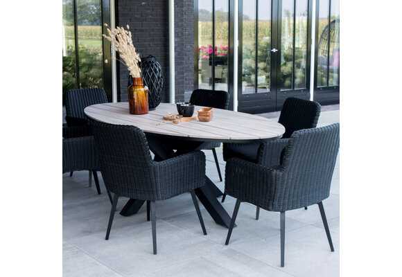 9-teiliges Garten-Set | 8 Pisa Gartenstühle | Gartentisch Cadiz 280 x 115 cm | Schwarz