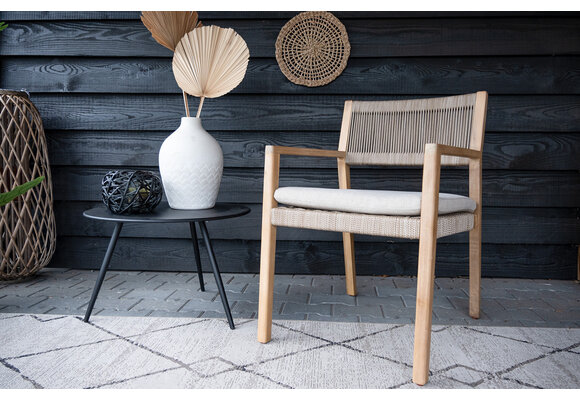 Rundes 5-teiliges Garten-Set | 4 Felline Gartenstühle | ø 120 cm Tower Gartentisch  | Akazienholz & Camel