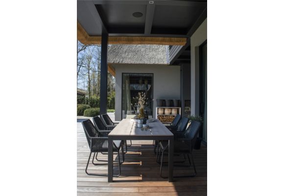 7-teiliges Garten-Set | 6 Elvira Gartenstühle | Limasol Gartentisch (225x 100 cm)  | Schwarz & Wood