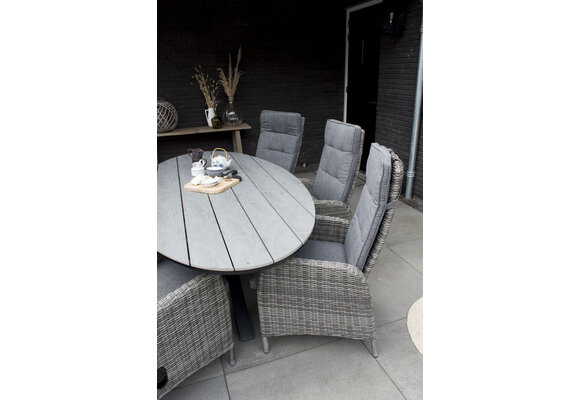 7-teiliges Gartenset | 6 Elvira Gartenstühle (Sand) | 220 cm ovaler Gartentisch Limasol (Grau)