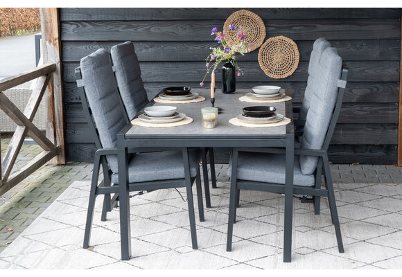 5-teiliges ovales Garten-Set | 4 Berlin Gartenstühle (Schwarz) | Gartentisch Limasol 180 cm (Wood)