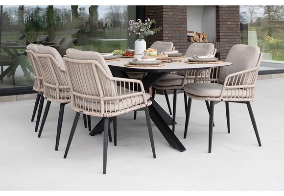 Ovaler Gartentisch Malaga | 280 x 115 cm | Schwarz & Cerra Vetro