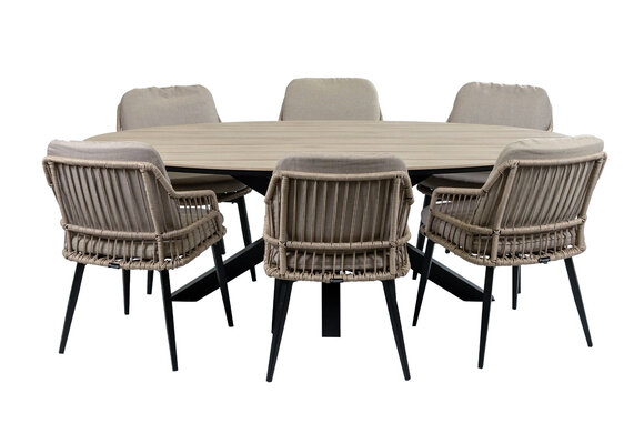 7-teiliges Gartenset | 6 Isabel Stühle | Limasol Gartentisch | 220 cm | Oval