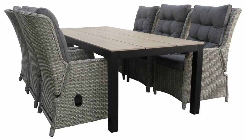 4 Jahreszeiten Gartenmöbel 7-teiliges Gartenset | 6 verstellbare Gartenstühle Dublin | Limasol Gartentisch | 225 cm