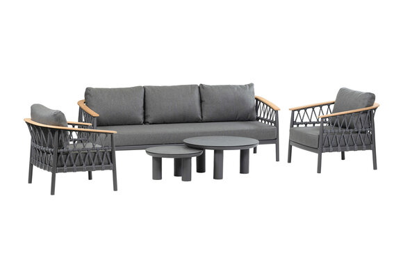 Sessel-Sofa Lounge-Set Capri | 3-Sitzer | Mattschwarz
