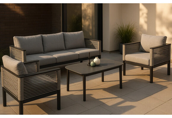 Sessel-Sofa Lounge-Set Cuba | 3-Sitzer | Schwarz & Sand