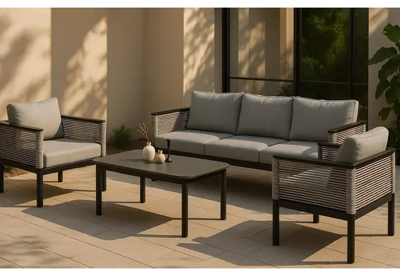 Sessel-Sofa Lounge-Set Cuba | 3-Sitzer | Schwarz & Sand