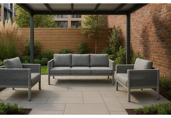 Sessel-Sofa Lounge-Set Cuba | 3-Sitzer | Sand & Off-Sand