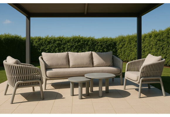 Sessel-Sofa Lounge-Set Porto | 3-Sitzer | Natürlich