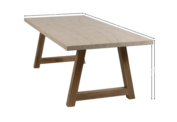 7-teiliges Garten-Set | 6 Felline Gartenstühle | Rock Gartentisch 235 x 95 cm | Travetine & Akazienholz