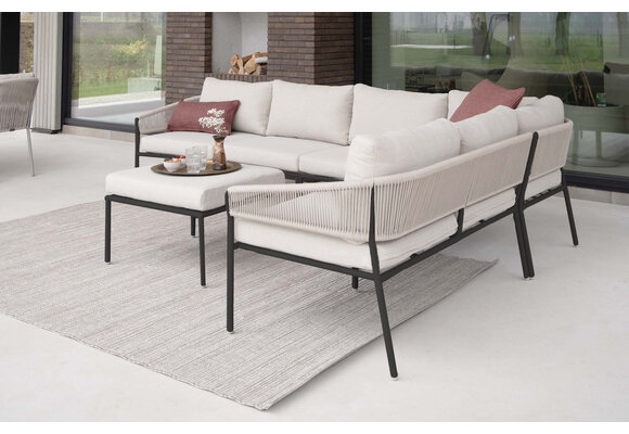 5-tlg. Corner Lounge Set Elvira | Inkl Hocker & Mittelelement | Schwarz