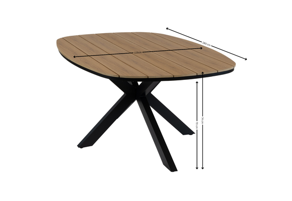 5-teiliges Garten-Set | 4 Mona Gartenstühle | Cadiz Gartentisch 180 x 115 cm | Schwarz