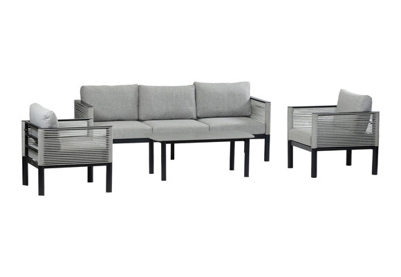 Sessel-Sofa Lounge-Set Cuba | 3-Sitzer | Schwarz & Sand