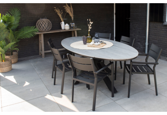 Ovaler Gartentisch | Limasol 180 x 115 cm | Polywood & Aluminium | Grau