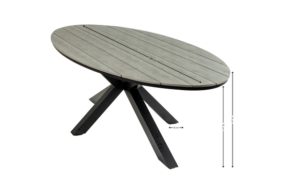 Ovaler Gartentisch Limasol 280cm | Grau | Polywood & Aluminium