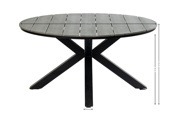 Runder  Gartentisch  Limasol ø 150 cm | Polywood & Aluminium | Grau