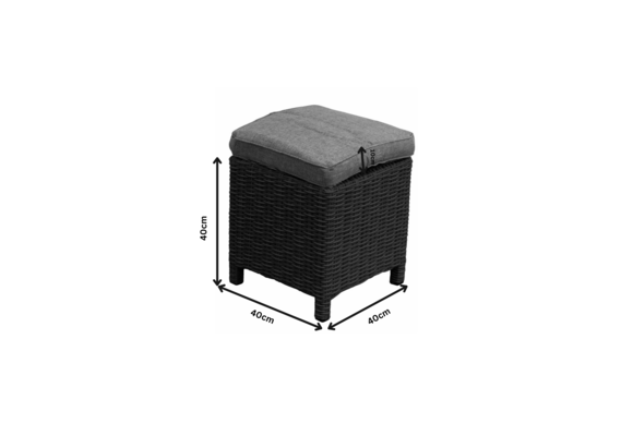 Loungesessel mit Hocker 40 x 40 cm | Dublin | Polyrattan | Schwarz