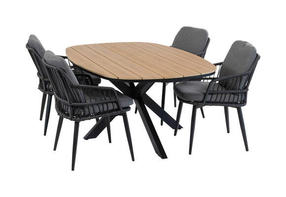 5-teiliges Garten-Set | 4 Isabel Gartenstühle | Cadiz Gartentisch 180 x 115 cm | Schwarz
