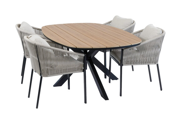 5-teiliges Garten-Set | 4 Elvira Gartenstühle | Cadiz Gartentisch 180 x 115 cm | Schwarz