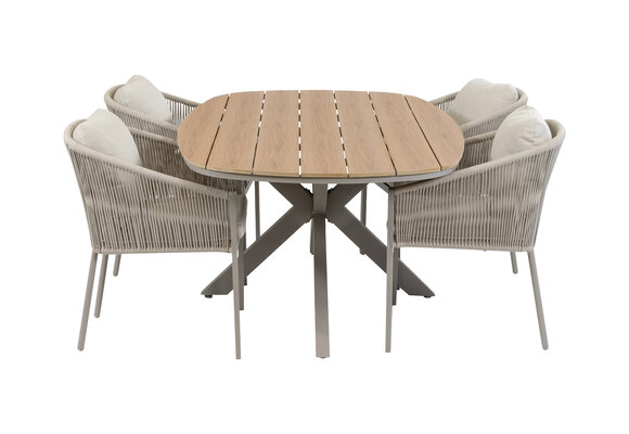 5-teiliges Garten-Set | 4 Elvira Gartenstühle | 180x115cm Cadiz Gartentisch | Camel