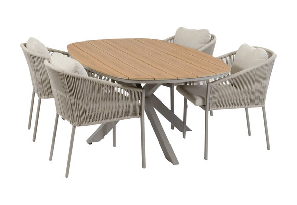 5-teiliges Garten-Set | 4 Elvira Gartenstühle | 180x115cm Cadiz Gartentisch | Camel